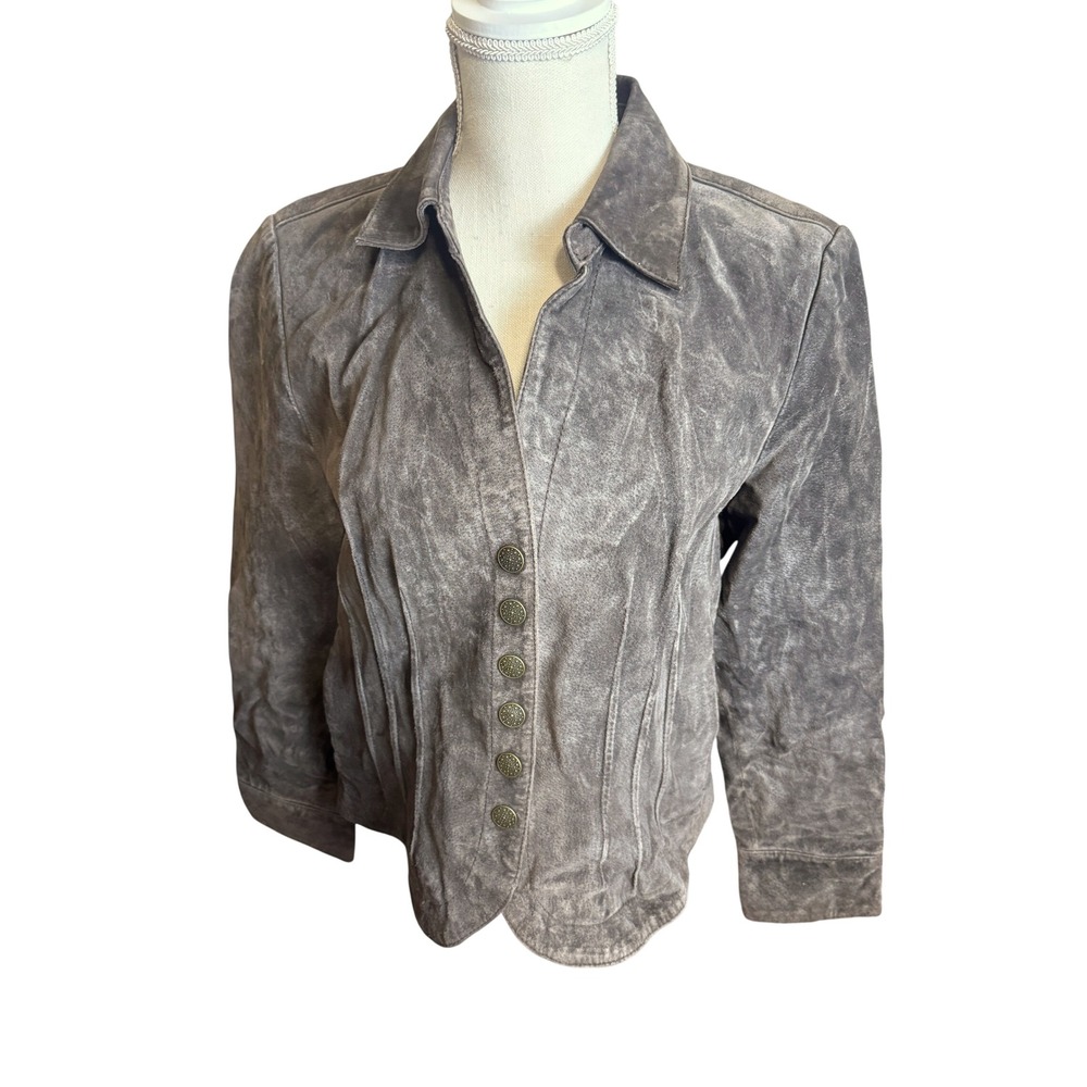 Vintage Brown Suede Leather Jacket Blazer Womens Medium Snap Front Western Boho